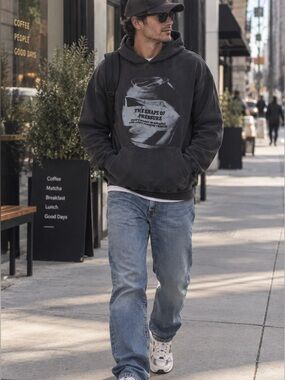 NWT Laixton Men's Oversize Washed Black Graphic Pullover Hoodie Size: Small